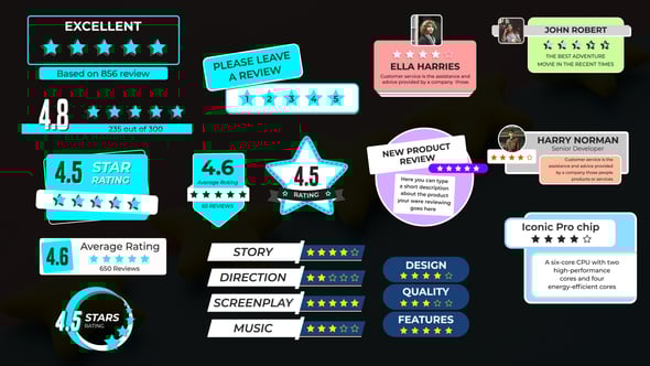 【AE模板】15种用户评价打分星级评论视频动画 Stars Review Rating