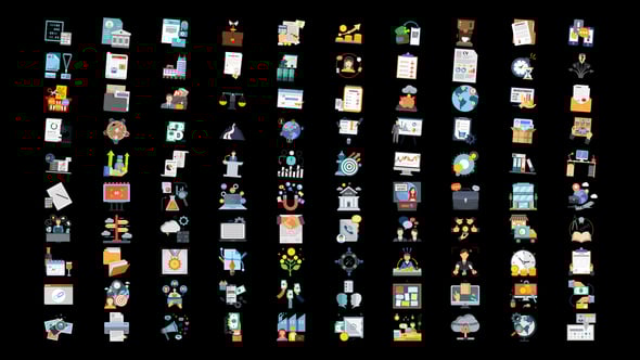【AE模板】100个商业企业经营办公扁平图标MG动画 100 Business and Startup Icons