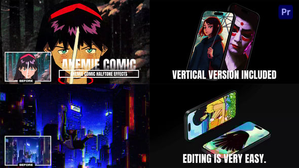 【PR模板】复古半色调卡通漫画特效视频动画 Anemie Comic Halftone Effects For Premiere Pro