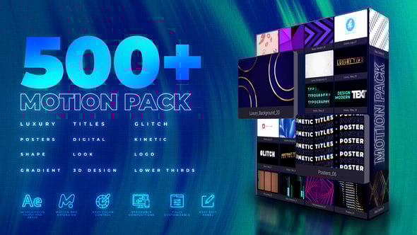 【AE脚本】500种科技时尚社交媒体图形背景转场文字标题字幕条动画预设 Quick Motion Pack