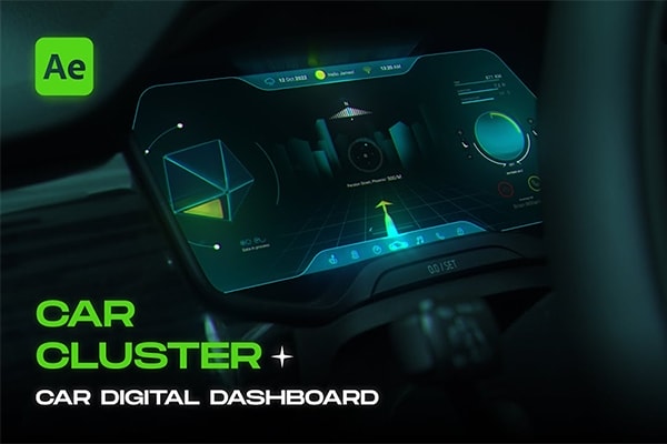 【AE/PR模板】68个科技时尚智能汽车仪表HUD显示UI界面元素动画 Pixflow – Car Cluster HUD UI Templates