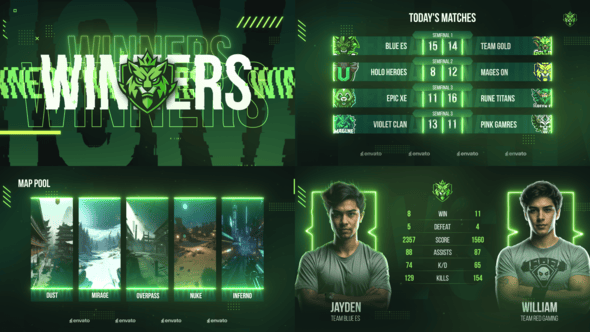 【AE模板】电竞游戏直播PK比分选手介绍字幕条视频宣传动画 Esport Broadcast Package