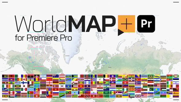 【PR模板】世界各国领土地图三维地形图国旗矢量图形动画 World Map Plus for Premiere Pro