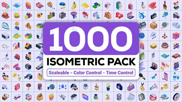 【AE模板】1000个干净简约商业科技金融医疗生活等距MG图标动画 1000 Isometric Icons Pack