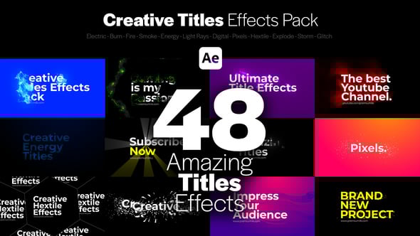 【AE模板】48款创意时尚粒子阴影图形运动背景文字标题动画 Creative Titles Effects Pack