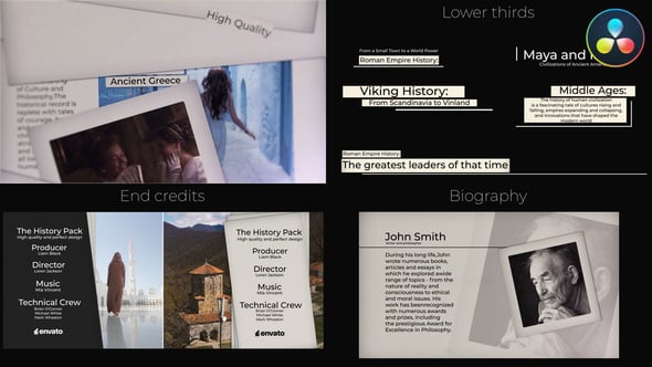 【达芬奇模板】复古纸张纹理背景字幕排版电影片尾幻灯片转场动画 History Pack for DaVinci Resolve