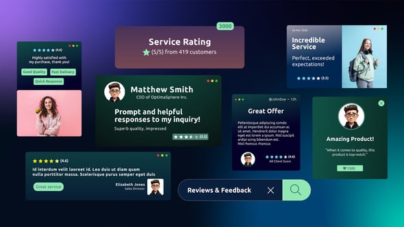 【PR模板】社交媒体作品用户点赞评论反馈卡片标题排版动画 Testimonials Review