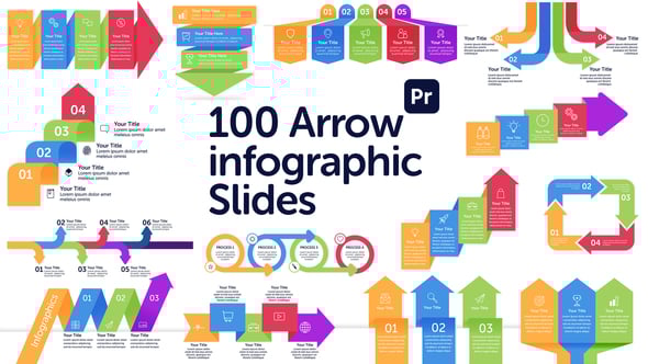 【PR模板】102个简洁时尚箭头信息数据统计图表图文排版展示动画 Arrow Infographics Slides for Premiere Pro