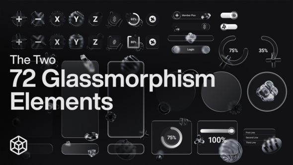 【AE模板】72种透明磨砂玻璃背景3D科技图形排版UI元素动画 The Two – 72 Glassmorphism Elements
