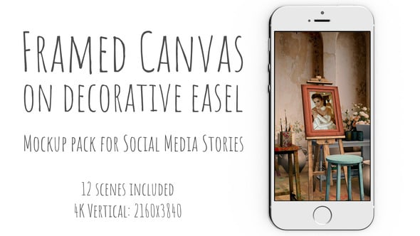 【AE模板】12款精美画框装饰照片媒体幻灯片3D动画 Framed canvas on decorative easel