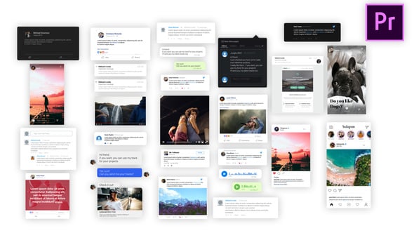 【PR模板】26款流行社交媒体程序APP卡片模块互动评论展示动画 Social Media Posts For Premiere Pro