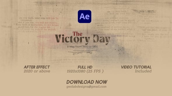 【AE模板】复古历史科教纪录片宣传标题排版动画 Victory Day