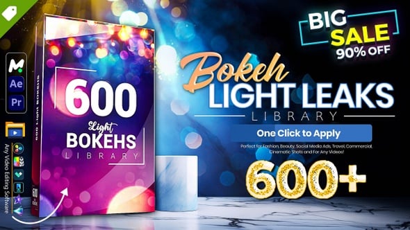 【AE/PR脚本/视频素材】600+优雅美丽镜头散景光斑视频叠加特效视频素材 600+ Bokeh [LIGHT LEAKS] Pack