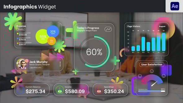 【AE模板】现代时尚信息数据可视化图表控件展示动画 Infographic Widgets