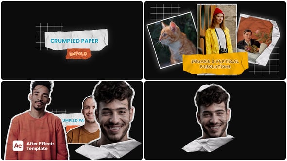 【AE模板】创意新颖褶皱纸张展开文本图像效果动画 Crumpled Paper Unfold