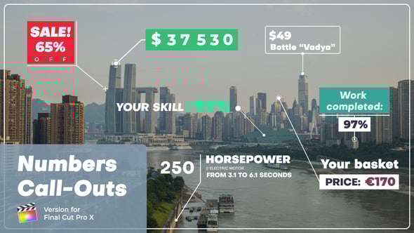 【FCPX插件】24个呼出线条标注数字标题展示动画预设 Numbers Call-Outs 汉化版