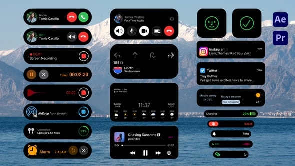 【AE/PR模板】20个苹果手机灵动岛UI界面动态图形展示动画 Phone UI Interface Pack