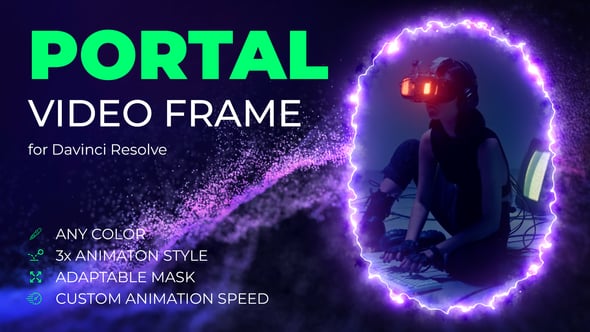 【达芬奇插件】科幻魔法赛博霓虹发光窗口画中画效果 Portal Video Frame 汉化版