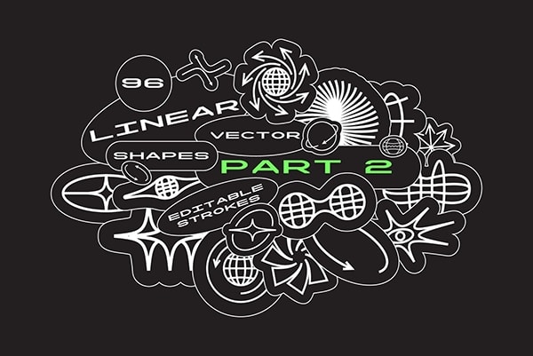 【矢量素材】96款创意时尚酸性Logo抽象几何艺术图标图形AI矢量设计素材 96 Linear Vector Shapes. Part 2