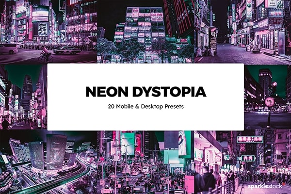 【调色预设】电影银翼杀手风格夜色灯光霓虹赛博朋克艺术色彩摄影调色Lightroom预设LUT预设 20 Neon Dystopia Lightroom Presets