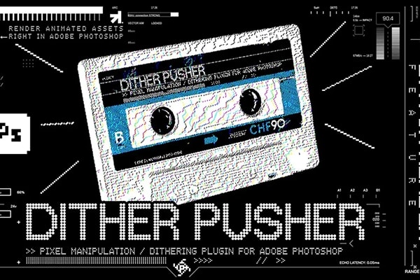 【PS插件】复古8Bit像素化艺术游戏海报半色调图案纹理抖动创意设计PS插件 bangingjoints – Dither Pusher v1.0.0 Win/Mac汉化版