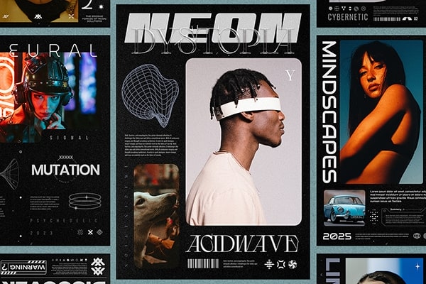 【PSD模板】8款潮流时尚科幻赛博朋克风格新媒体杂志海报封面设计PSD模板 Studio Dusk – Cyber Posters