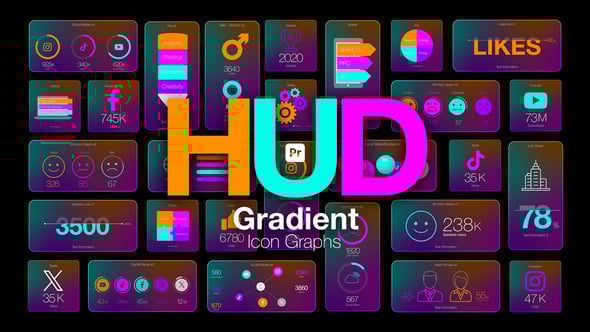 【AE/PR模板】500组炫彩时尚HUD科技感渐变图形Icon数据图标动画 HUD Gradient Icon Graphs
