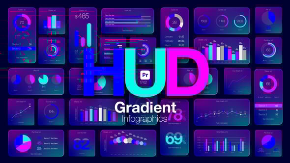 【AE/PR模板】现代时尚渐变颜色HUD图形信息图表数据动画 HUD Gradient Infographics