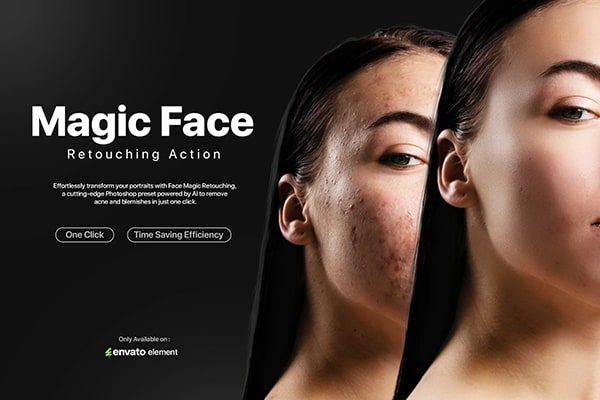【PS动作】AI智能磨皮美容祛斑修饰肤色增强PS动作预设 Magic Face Retouching