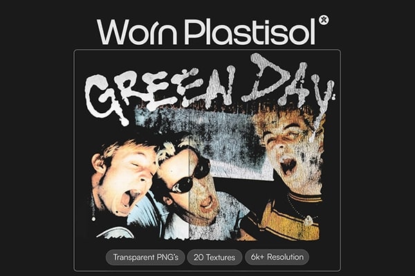 【图片素材】20款真实复古裂纹油墨扫描破损纹理创意设计PNG叠加素材 Doron Supply – Worn Plastisol Texture Kit