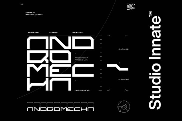 【字体】工业机甲未来科幻赛博风格艺术设计排版非衬线英文字体 Studio Innate – Andromecha