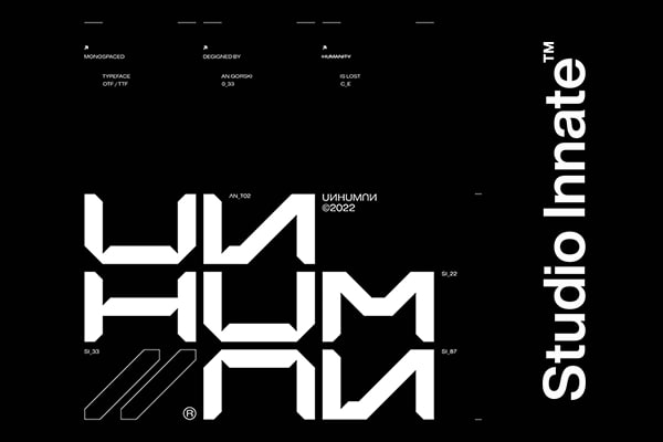 【字体】前卫时尚赛博朋克工业科技几何艺术创意设计排版非衬线英文字体 Studio Innate – UNHUMAN