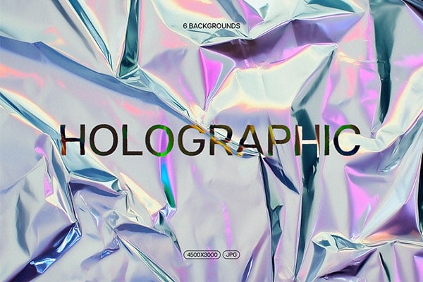 【图片素材】6款全息镭射彩虹渐变铝箔纸褶皱纹理设计背景素材 Iridescent Holographic Foil Textures