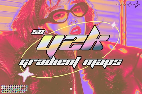【PS渐变】50款复古Y2K迷幻反差彩虹渐变美学艺术PS渐变预设 Y2K Gradient Maps