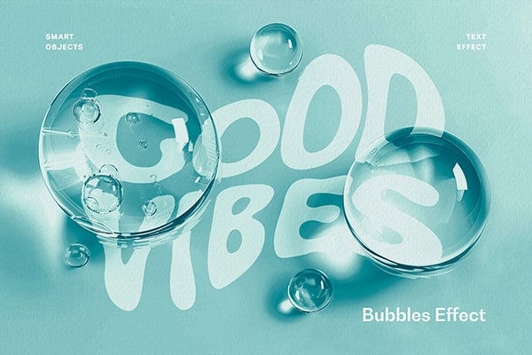 【PSD模板】透明液体水珠气泡放大折射变形效果PS特效模板 Bubbles Text & Logo Effect