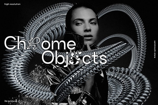 【PNG素材】59个创意抽象螺旋扭曲镀铬金属反光纹理3D图形PNG设计素材 Chrome Elements – 3D Abstract Shapes