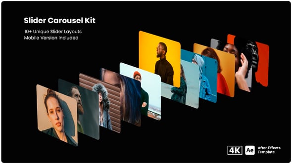 【AE模板】卡片式旋转轮播切换视频相册幻灯片动画 Slider Carousel Kit