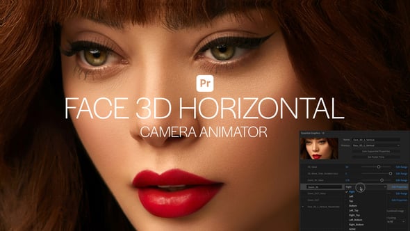 【PR模板】人脸面部照片生成3D水平运动摄像机动画 Face 3D Horizontal Camera Animator for Premiere Pro