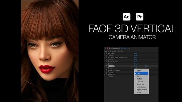 【AE/PR模板】人脸面部照片生成3D垂直运动摄像机动画 Face 3D Vertical Camera Animator
