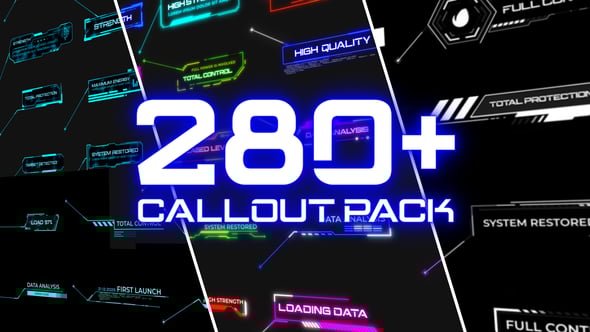 【AE模板】280个科技感霓虹发光故障干扰指示线呼出注释动画 Glitch Callout Pack