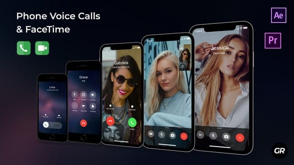【AE/PR模板】iOS苹果系统手机视频呼叫来电接听通话界面UI动画 Phone Call and FaceTime