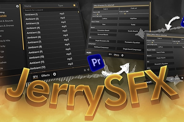 【AE/PR脚本】1250个高效实用视频剪辑配乐音效素材管理工具 Jry Media – JerrySFX v1.0.1