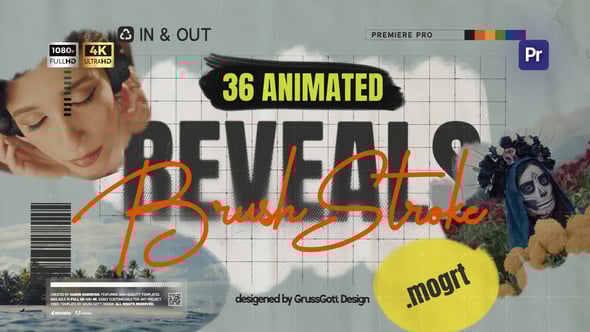 【PR模板】36个创意笔刷涂抹遮罩画面显示效果动画 Brush Reveals