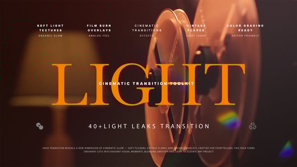 【FCPX插件】40款唯美镜头漏光光效闪烁过渡转场预设 40+ Light Leak Transitions Pack