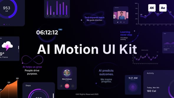 【AE模板】AI人工智能脑机交互数据UI科技感标题图文排版动画 AI Motion UI Kit