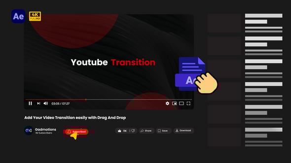 【AE模板】Youtube 社交媒体视频作品用户宣传互动点赞订阅动画 YouTube Like & Subscribe CTA Transition