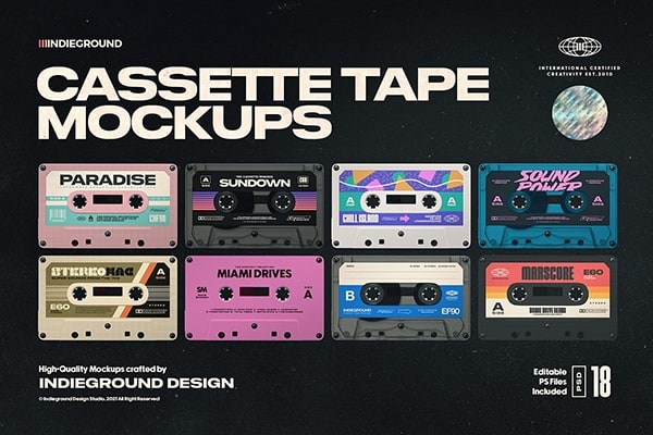 【PS样机】18款复古音乐磁带盒标签封面包装设计展示PS模型样机 Cassette Tape Mockups