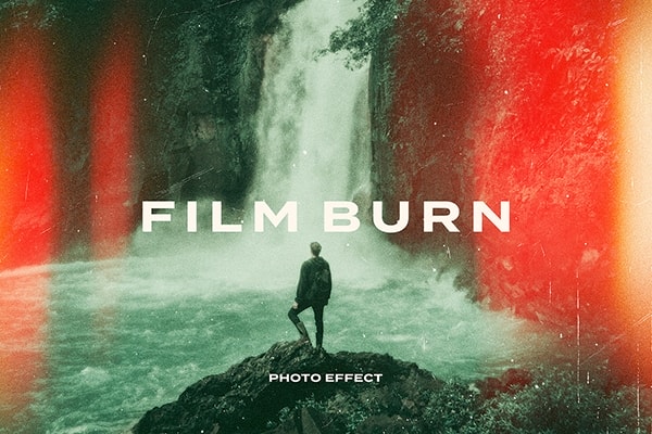 【PSD模板】复古胶片烧伤炫光灰尘划痕叠加特效PSD模板 Film Burn Photo Effect