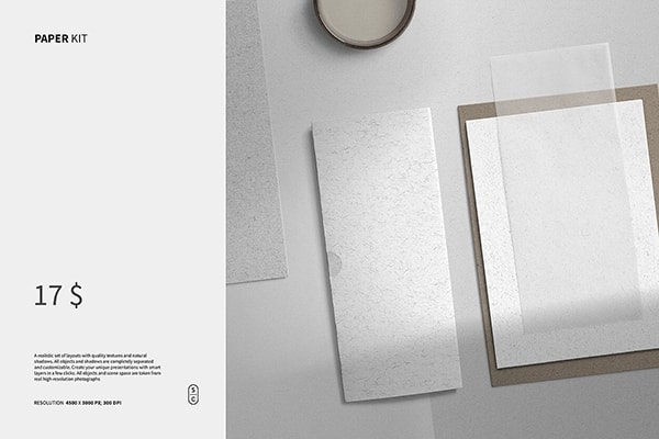【PS样机】轻奢时尚办公用品信封名片信纸标牌展示品牌光影VI设计PS样机模板 Paper Kit Scene Creator
