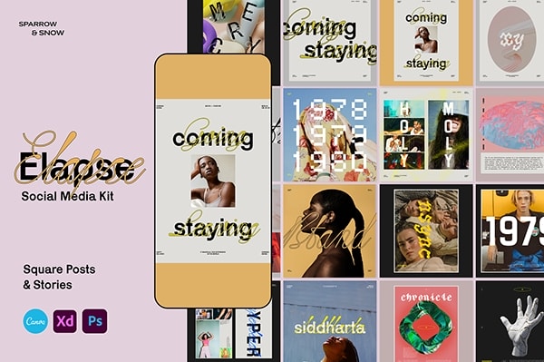 【PSD模板】48款时尚流行INS快拍社交新媒体品牌故事推广图文海报排版设计PS可画XD模板 Elapse – Social Media Templates